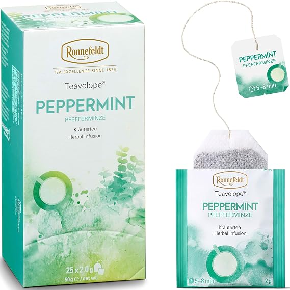 Ronnefeldt Teavelope Peppermint Naturally Caffeine-Free Herbal Tea with Pure Peppermint 25 Individually Wrapped Tea Bags