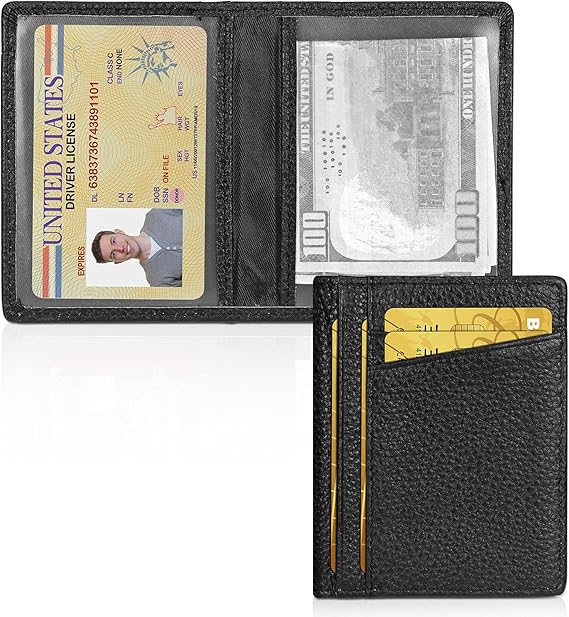 Unaone Slim Minimalist Wallet - Premium Leather RFID Blocking Front Pocket Wallets with 8 Card Slots and 2 ID Window, Black
