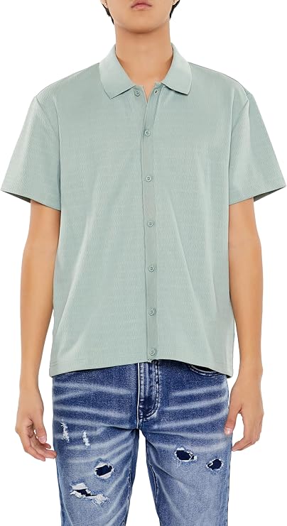 Forever 21 Men's Textured Rib-Knit Button-Front Shirt