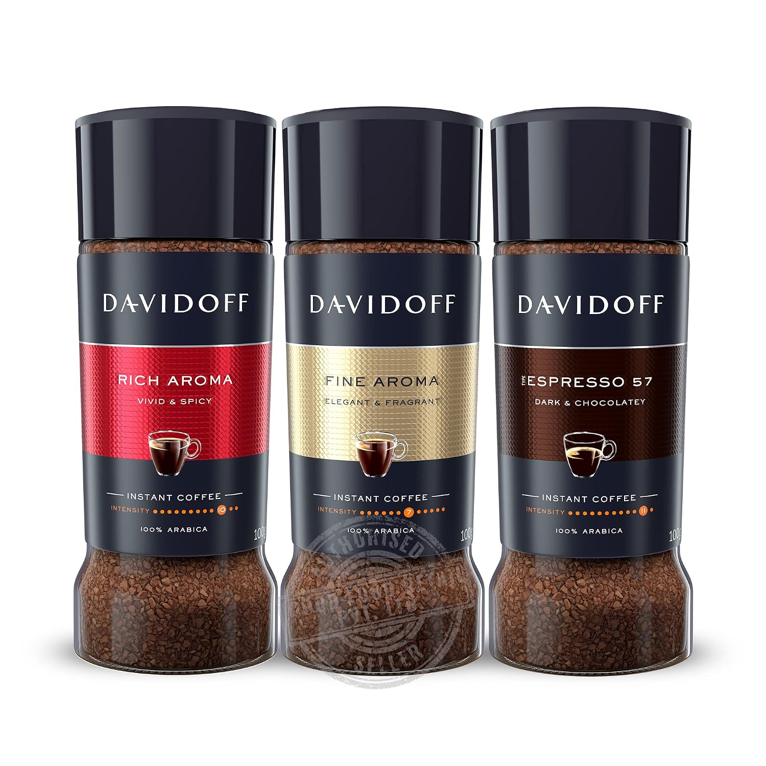DAVIDOFF Instant Coffee Trio - Rich Aroma, Fine Aroma and Espresso 57 Bundle - 100% Arabica Beans - Roasted for a Spicy Richness, Fragrant Elegance, and Chocolatey Depth, 3 x 3.52 oz