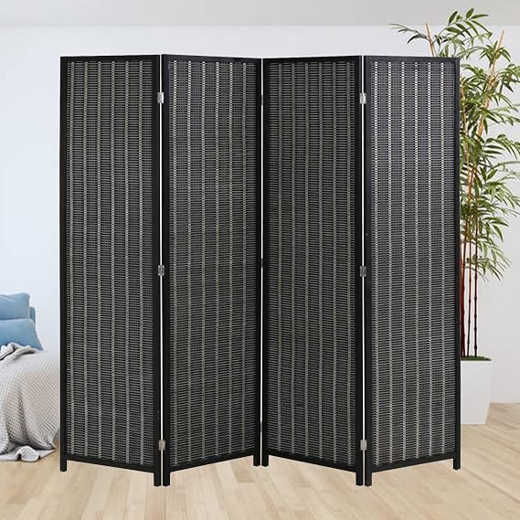 6 FT Tall Bamboo Room Divider with Good Opaque Effect 4 Panel Room Dividers & Folding Privacy Screens Decorative Separation Wall Divider Room Partitions, Durable Hinge Folding, Black
