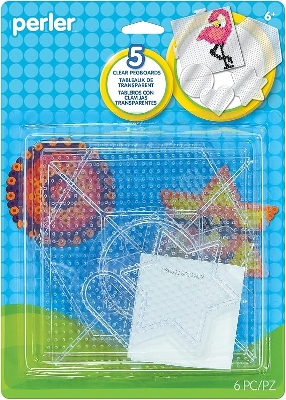 Perler Small & Large Basic Shapes Clear Pegboards for Fuse Beads, Pack of 5