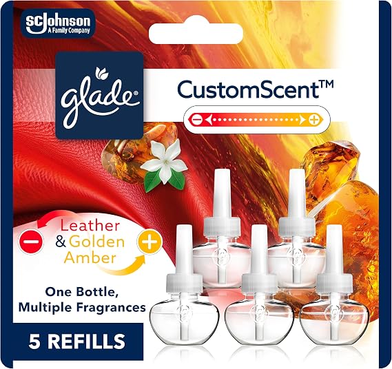 Glade PlugIns CustomScent Refills, Leather & Golden Amber, 5 Count