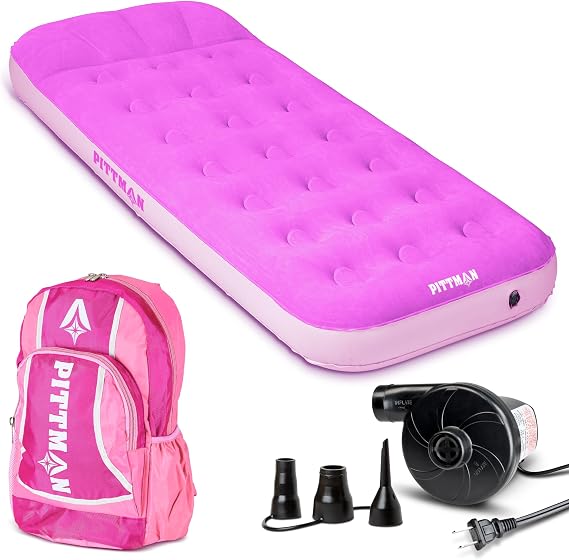 Pittman - Kids Air Mattress - Deluxe Kids Inflatable Bed with Electric Pump & Durable Backpack - Perfect Teen to Toddler Blow up Mattress for Sleepovers, Camping or Childs Travel Bed