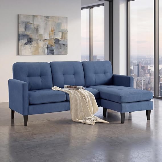 NicBex 74'' L Shaped Small Couch with Chaise, Lounge Sectional Couch with Movable Ottoman, Sleeper Sofa for Apartment Size, Small Sectional for Living Room, Office, Guest Room & Small Spaces, Blue