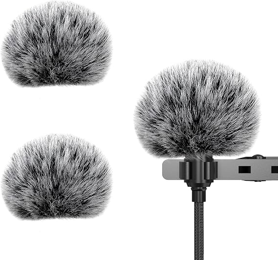 Cubilux 2 Pack Outdoor Furry Windscreen for Lavalier Lapel Microphpone, Professional Lapel Microphone Windscreen for Mini Microphone,Wind Muff & Dead Cat,Windshield, Windjammer for Lav MIC
