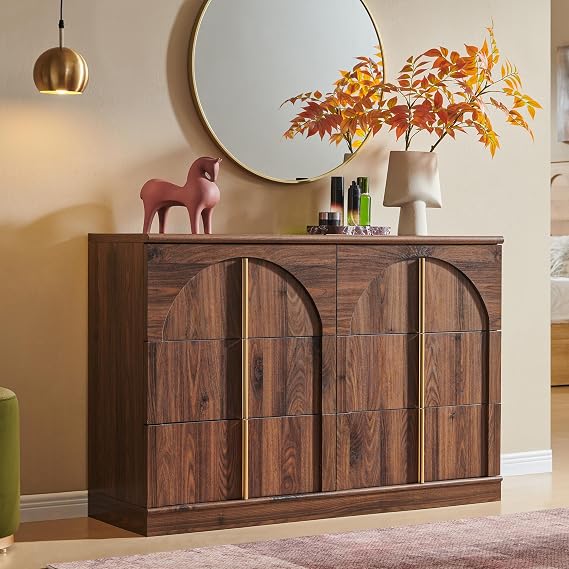 47.3" Arched Dresser for Bedroom with 6 Drawers with Rounded Edge, Brown