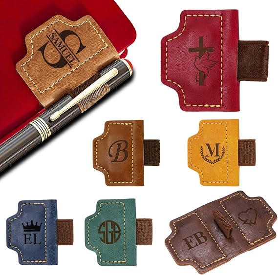 Personalized Leather Magnetic Pen Holder Bookmarks Custom Vintage Bookmark Clips with Name Initials Text Customized Gifts for Reading Women Kids Men Book Lovers