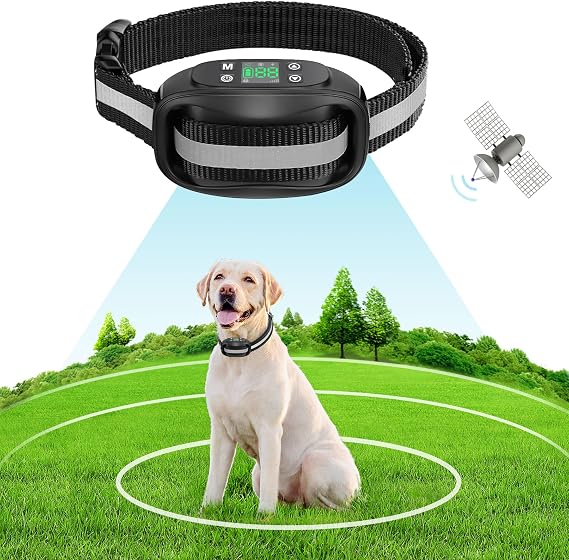 GPS Wireless Dog Fence System, Electric Pet Containment System by GPS Signal Boundary with Waterproof & Rechargeable Collar Receiver Radius 33-1083 Yards, Black