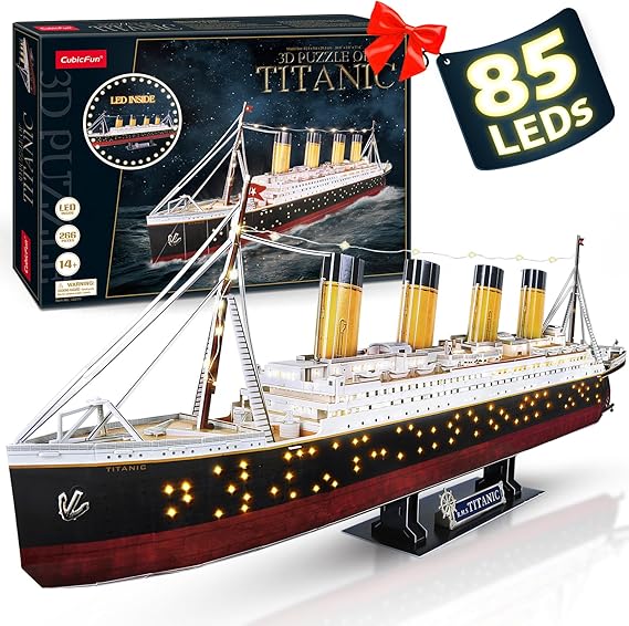 CubicFun Titanic 3D Model Ship Puzzle with LED Lights, 266 Pieces, 88 cm