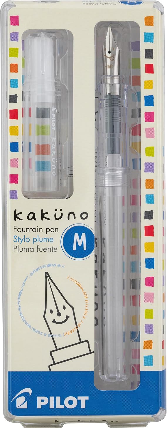 PILOT Kakuno Fountain Pen, Clear Barrel, Medium Nib 0.5mm
