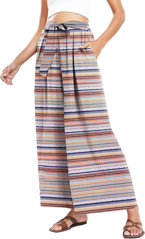 Summe Wide Leg Dress Pants for Women High Waisted Palazzo Casual Work Pants Beach Trousers with Pocket