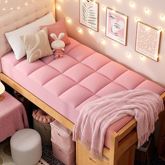 ELEMUSE Pink Twin XL Mattress Topper for College Dorm, Plush Pillow top