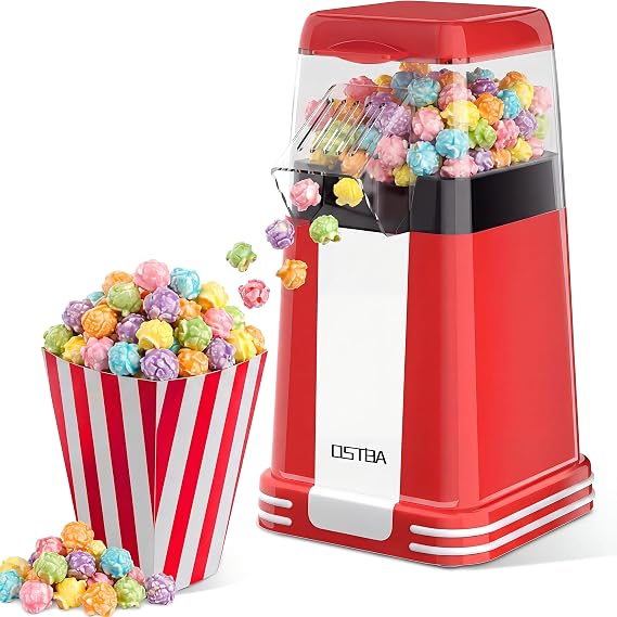 OSTBA Hot Air Popcorn Popper, 12-Cup Popcorn Maker Machine, Red