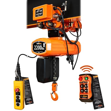 Prowinch 1 Ton (2200 lb) 220~240/460V 2-Speed Electric Chain Hoist with Power Trolley, 20 ft. FEC G80 Japan Chain, H4 Duty Rating, and Wireless Control for efficient and Safe Lifting Operations