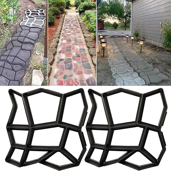 Walk Path Maker, Pathmate Stone Mold Paving Pavement Concrete Molds Stepping Stone Paver Walk Way Cement Molds for Patio, Lawn & Garden (13 x 13 x 1.4 inch)