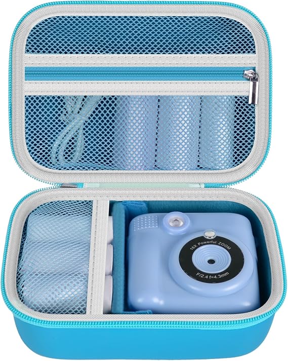 Kids Instant Camera Case for Dylanto and & ESOXOFFORE-Blue | Hard Shell, Removable Divider, Accessories Mesh Pocket, Holds Camera, Paper and Cables, for Kids, Travel, Case Only