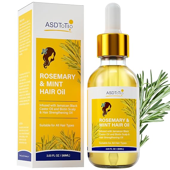 ASDToTio Rosemary Mint Hair Oil with Biotin- For split end care,Nourishes Scalp, Rid of Itchy & Dry Scalp, Anti Hair Loss Hair Strengthening Oil- 2 FL OZ
