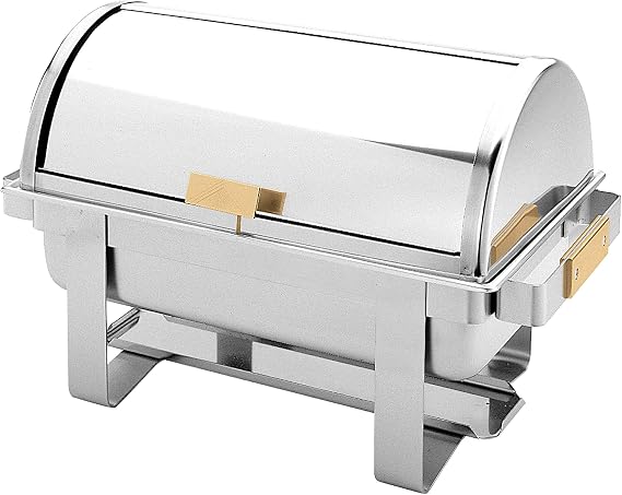 Thunder Group SLRCF0171G Chafer, 8 quart, roll-top cover, dripless water pan, 2 fuel holders, gold handles, stainless steel, mirror-finish