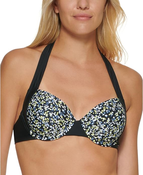 Calvin Klein Printed Convertible Bikini Top Ditsy Black Multi L
