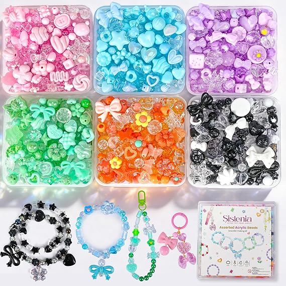 Sistenia 480PCS Assorted Acrylic Beads for Bracelet Making Kit with String