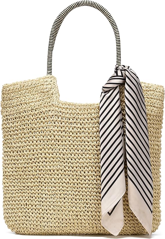 Rejolly Straw Tote Bag for Women Beach Summer Vacation Boho Rattan Handbags Large Woven Shoulder Purse