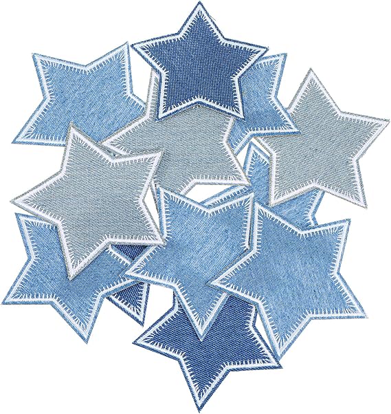 12 Pcs Jean Patches, Star Patches Patche Embroidered for Jeans & Denim | Fabric Appliques for Clothing Repair & Decoration, Jackets, Hats, Backpacks (Blue)