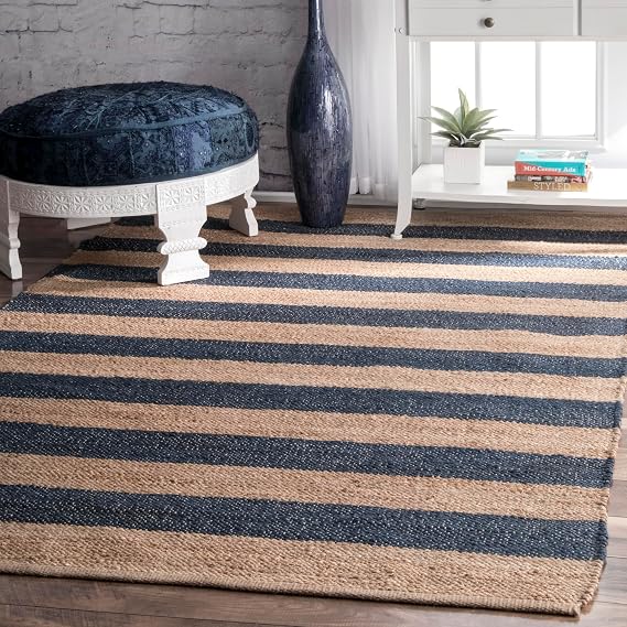 nuLOOM Alisia Flatweave Striped Jute Area Rug, 6x9, Denim