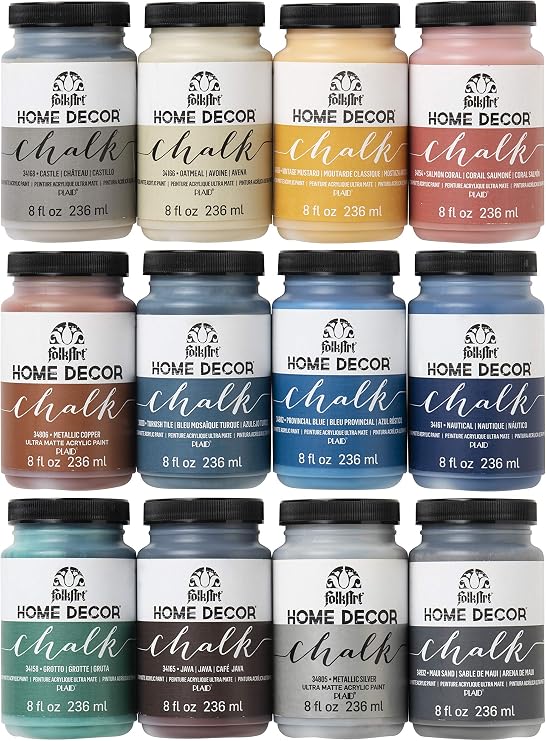 FolkArt Home Decor Ultra Matte Chalk Finish Acrylic Craft Paint Set Formulated for No-Prep Application, Designed for Beginners and Artists 8 Fl Oz (Pack of 12)