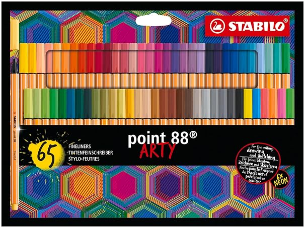 STABILO - point 88 - Fineliner - ARTY - Pack of 65 - Assorted colors | Pack of 65 - Assorted Colours