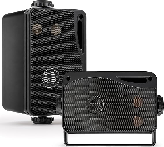Pyle 200W Waterproof Outdoor Speaker | 3.5 Inch 3-Way Marine Speaker with Bass Reflex Vent, Rust-Proof Mesh Grills | Boat Speakers for Deck for Poolside and Marine Use, | Black