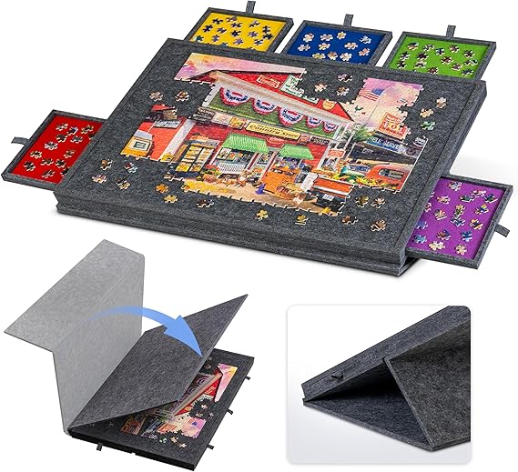 Lavievert Tilting Puzzle Board with 2-in-1 Designed Stand & Cover, Super Lightweight Felt Plateau Storage with 5 Drawers for Adults, Portable Jigsaw Puzzle Table for Up to 1000 Pieces Gray