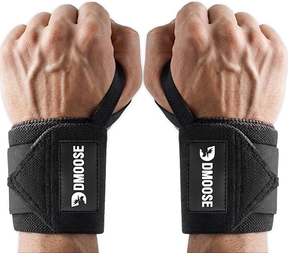 DMoose Fitness Wrist Wraps for Weightlifting 18" - Heavy Duty Gym Wrap with Hand Thumb Loop for Support & Pain Relief, USPA Approved Powerlifting, Weight Lifting Wrist Straps for Men & Women Work Out