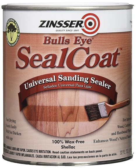 Zinsser Bulls Eye SealCoat Universal Sanding Sealer | Bulls Eye SealCoat sanding sealer, Quart. Dewaxed-shellac universal wood sealer; fast-dry base