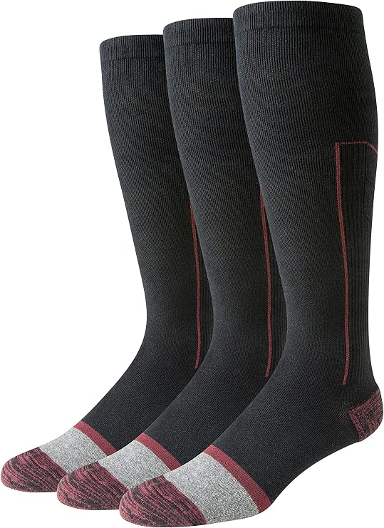 Amazon Essentials Men's Knee High Graduated Compression Socks for Circulation, Swelling, Arch Support, 3 Pairs