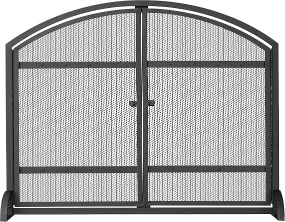 UniFlame Black Single Panel Fireplace Screen with Doors and Rivets