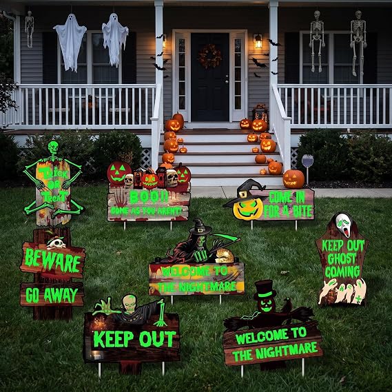 8 PCs Halloween Decorations Outdoor Tombstone Yard Sign With Stakes - Glow in the Dark Graveyard Tombstones, Pumpkin Ghost Props for Family Home Front Yard Lawn Garden Party Decor