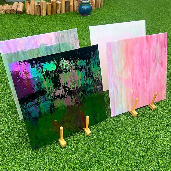 LITMIND 4 Sheets 12 x 12 Iridescent Stained Glass Variety Pack, Perfect for Stunning Crafts, Projects, and Mosaic Artistry (Mixed Color/Opaque)