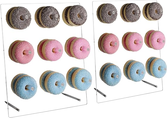 weddingwish Clear Donut Stands, Acrylic Donut Wall Display Stand, 2 Pack Donut Board for Dessert Table, Bagel Doughnuts Holder for Party Birthday Gathering