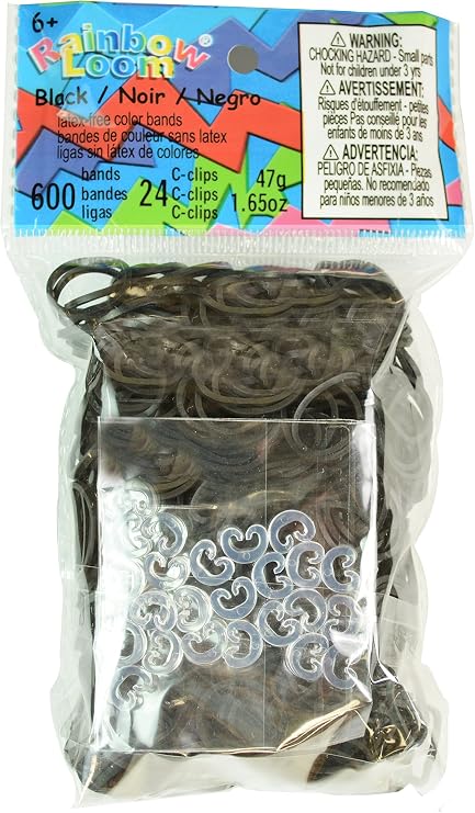 Rainbow Loom Twistz Bandz Latex Free Rubber Band Refill + C-clips - Black