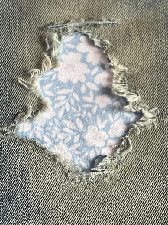 Ditsy Floral in Stretch Jean Patches Super Strong Iron On- by Holey Patches (Assorted Sizes) (Light Blue w/Pink, 4" x 7" Set of 2)