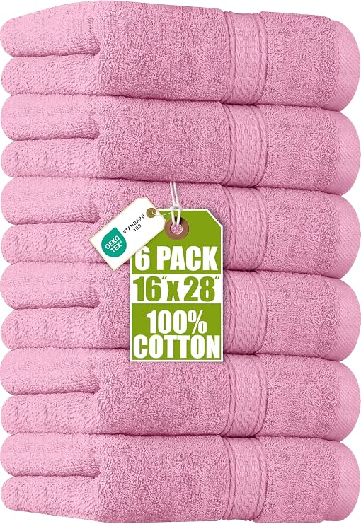Utopia Towels 6 Pack Premium Hand Towels, 16x28 in, 600 GSM Cotton, Pink