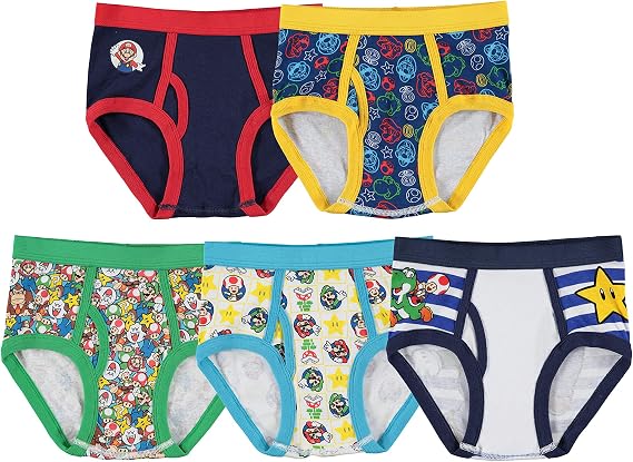 Nintendo Boys' Mario Underwear and Boxer Briefs With Luigi, Toad, Yoshi, Peach & Bowser, 2/3t-12