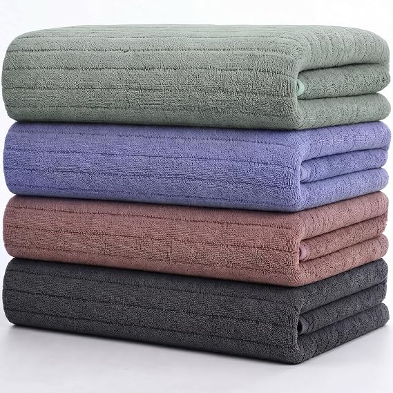 4 Pcs Extra Large Bath Towel Set 35"x70" Oversized Microfiber Bath Sheet Soft Quick Dry Absorbent Towel Gray Brown Green Coral Fleece Bathroom Sheet for Adult Beach Pool Spa Body