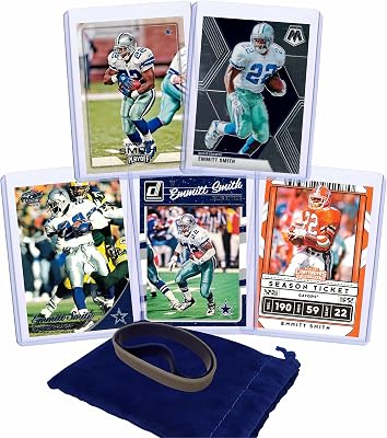 Emmitt Smith Football Cards 5 Assorted Bundle - Dallas Cowboys Trading Card Gift Set