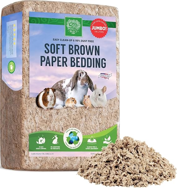 Small Pet Select Premium Small Animal Bedding, Natural Soft Paper Bedding for Small Indoor and Outdoor Pets, Made in USA, Jumbo Size 178 L Pack | Natural Absorbent Bedding, Odor Control, Made in USA, For Indoor & Outdoor Rabbits, Guinea Pigs & Small Pets
