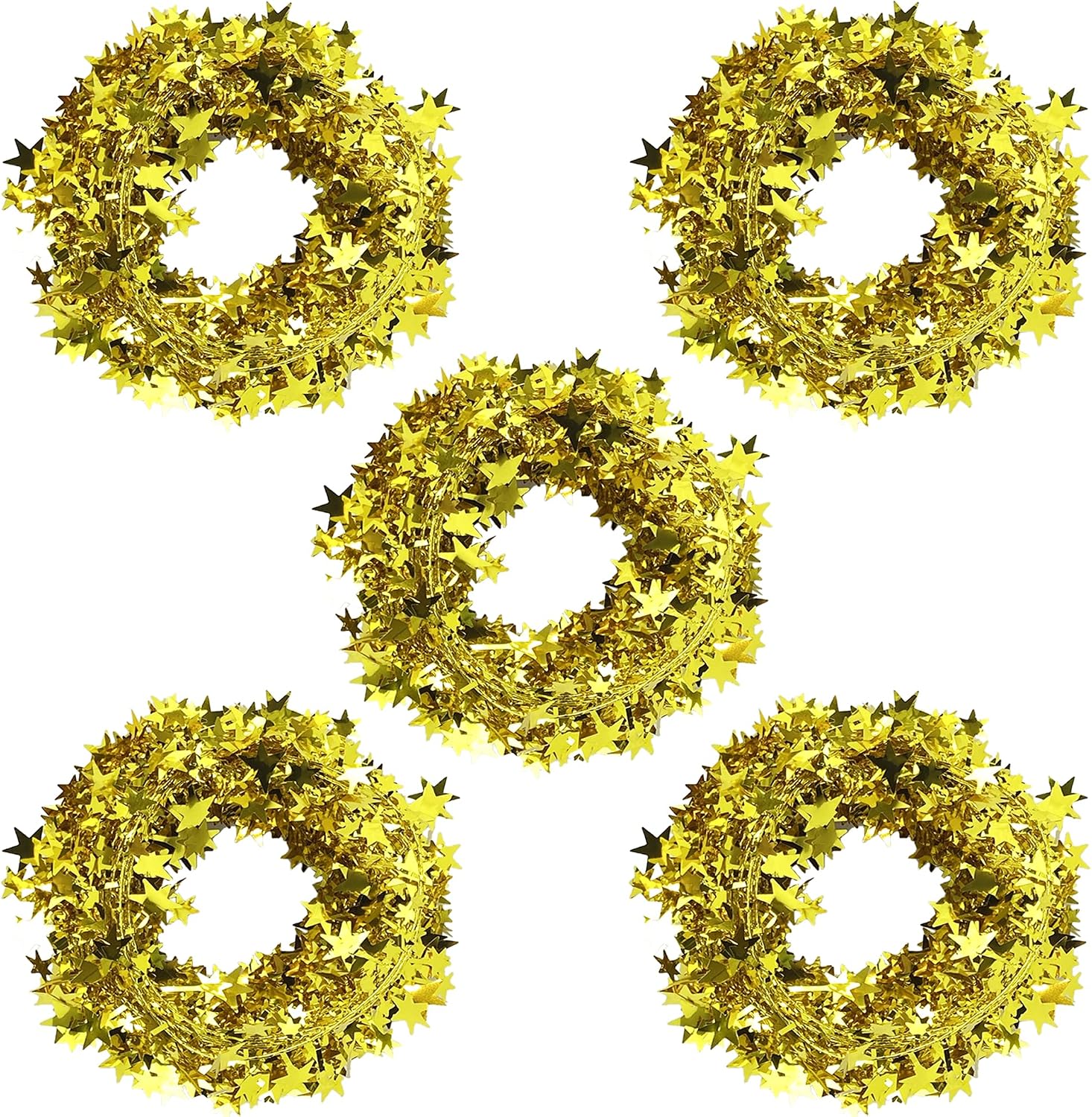 5 Rolls 130 Ft Gold Tinsel Stars Brace Star Tinsel Wire Garland for Home Wedding Birtahday Party Decorations
