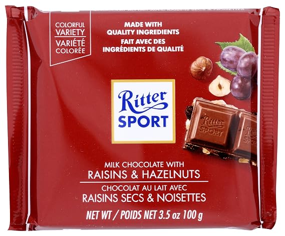 Ritter Sport, Raisin & Hazelnut Chocolate Bar, 3.5 oz