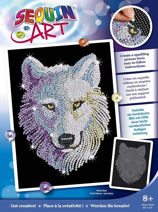Geospace Sequin Art Blue Series Winter Snow Wolf Sparkling Arts & Crafts DIY Animal Themed Wall Picture Kit Made in Britain - at Home Creative Crafting Fun for Adults & Kids Ages 8 & Up