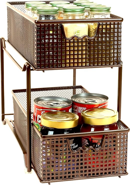 Deco Brothers 2 Tier Bathroom Storage Organizer with Pull-Out Drawer Bronze